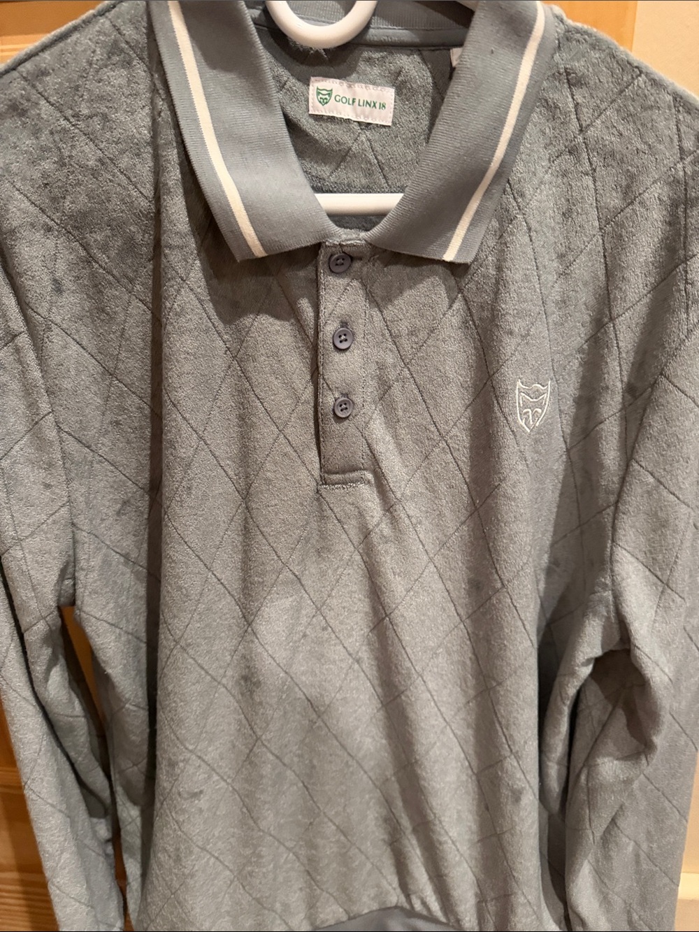 Men's Gray Quilted Long-Sleeve Polo. Golf links